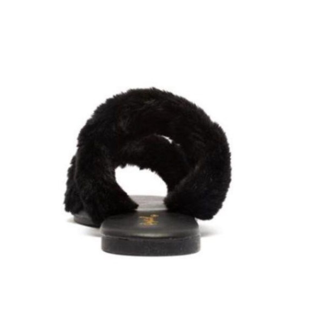Black Faux Fur Double Band Slides - Picture 5 of 5
